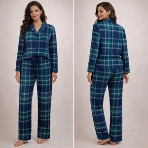 Nautica Plaid Flannel Pajama Set Two Piece Button Top Pants Women’s Size Medium